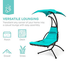 Load image into Gallery viewer, Best Choice Products Outdoor Hanging Curved Steel Chaise Lounge Chair Swing w/Built-in Pillow and Removable Canopy, Teal
