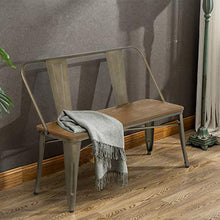 Load image into Gallery viewer, Erommy Metal Bench Industrial Mid-Century 2 Person Chair with Wood Seat,Dining Bench with Floor Protector
