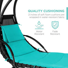 Load image into Gallery viewer, Best Choice Products Outdoor Hanging Curved Steel Chaise Lounge Chair Swing w/Built-in Pillow and Removable Canopy, Teal

