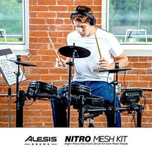Load image into Gallery viewer, Alesis Drums Nitro Mesh Kit - Eight Piece All Mesh Electronic Drum Kit With Super Solid Aluminum Rack, 385 Sounds, 60 Play Along Tracks, Connection Cables, Drum Sticks &amp; Drum Key Included
