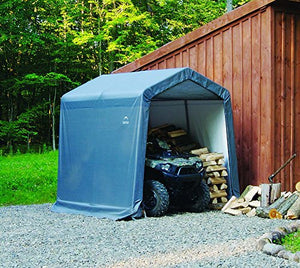 ShelterLogic 6' x 6' Shed-in-a-Box All Season Steel Metal Peak Roof Outdoor Storage Shed with Waterproof Cover and Heavy Duty Reusable Auger Anchors, Grey