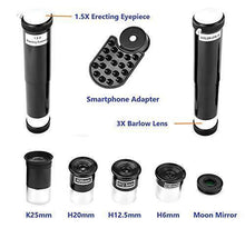 Load image into Gallery viewer, MaxUSee 70mm Refractor Telescope with Tripod &amp; Finder Scope for Kids &amp; Astronomy Beginners, Portable Telescope with 4 Magnification eyepieces &amp; Phone Adapter
