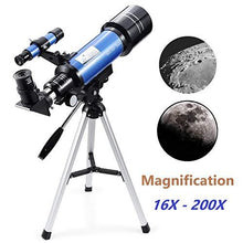 Load image into Gallery viewer, MaxUSee 70mm Refractor Telescope with Tripod &amp; Finder Scope for Kids &amp; Astronomy Beginners, Portable Telescope with 4 Magnification eyepieces &amp; Phone Adapter

