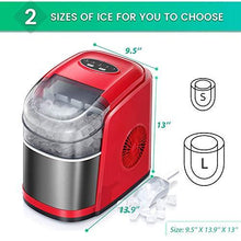 Load image into Gallery viewer, Kismile Countertop Ice Maker Machine,26Lbs/24H Compact Automatic Ice Makers,9 Cubes Ready in 6-8 Minutes,Portable Ice Cube Maker with self-Cleaning Program (Black and Red)
