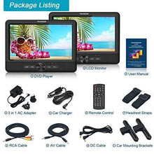 Load image into Gallery viewer, FANGOR 10’’ Dual Car DVD Player Portable Headrest CD Players with 2 Mounting Brackets, 5 Hours Rechargeable Battery, Last Memory, Free Regions, USB/SD Card Reader, AV Out&amp;in ( 1 Player + 1 Screen )
