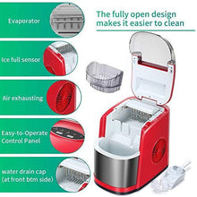 Load image into Gallery viewer, Kismile Countertop Ice Maker Machine,26Lbs/24H Compact Automatic Ice Makers,9 Cubes Ready in 6-8 Minutes,Portable Ice Cube Maker with self-Cleaning Program (Black and Red)
