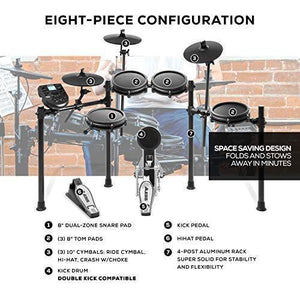 Alesis Drums Nitro Mesh Kit - Eight Piece All Mesh Electronic Drum Kit With Super Solid Aluminum Rack, 385 Sounds, 60 Play Along Tracks, Connection Cables, Drum Sticks & Drum Key Included