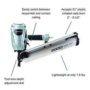 Metabo HPT Framing Nailer, The Pro Preferred Brand of Pneumatic Nailers, 21° Magazine, Accepts 2" to 3-1/2" Framing Nails, (NR90AES1)