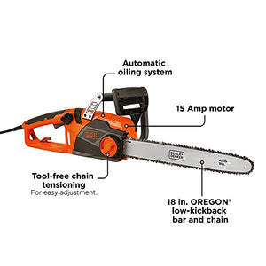 BLACK+DECKER Electric Chainsaw, 18-Inch, 15-Amp, Corded (CS1518)