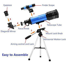 Load image into Gallery viewer, MaxUSee 70mm Refractor Telescope with Tripod &amp; Finder Scope for Kids &amp; Astronomy Beginners, Portable Telescope with 4 Magnification eyepieces &amp; Phone Adapter
