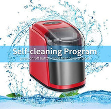 Load image into Gallery viewer, Kismile Countertop Ice Maker Machine,26Lbs/24H Compact Automatic Ice Makers,9 Cubes Ready in 6-8 Minutes,Portable Ice Cube Maker with self-Cleaning Program (Black and Red)
