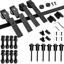 Load image into Gallery viewer, SMARTSMITH 8ft Bypass Barn Door Hardware Kit, Upgraded Bypass Sliding Door Hardware Track for Double Wooden Doors, J Shape Hanger Sliding Door Hardware Kit, Easy Install
